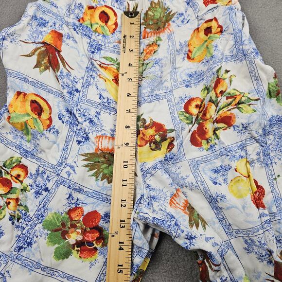 Flowy Pants Womens Small Pull On Peaches Fruit Print Cottage White Blue - Picture 5 of 10